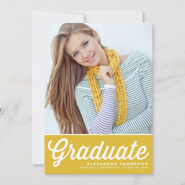 Invitation Yellow Retro Bold Typographie Photo Graduation (Devant)