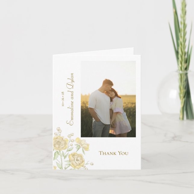 Invitation Yellow Rose Wedding Thank You Cards Photo (Devant)