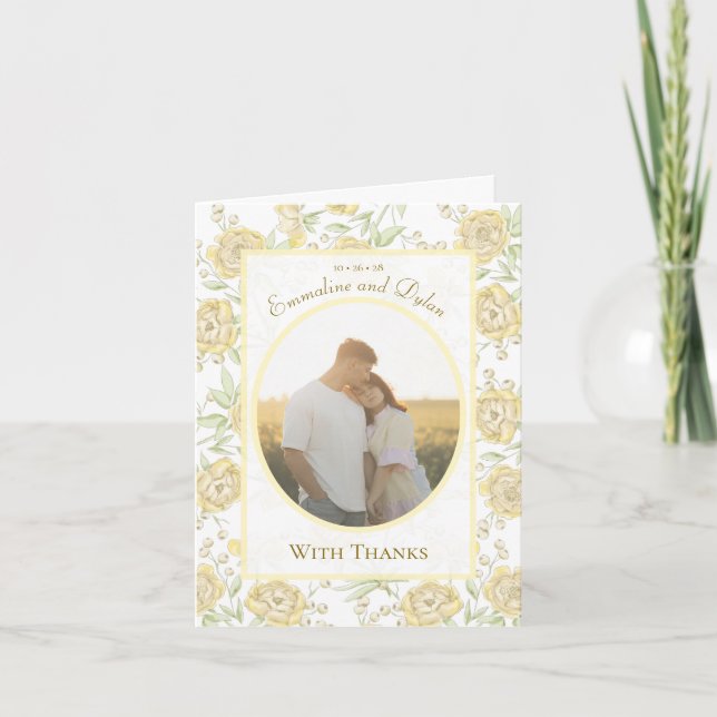 Invitation Yellow Rose Wedding Thank You Cards Photo (Devant)
