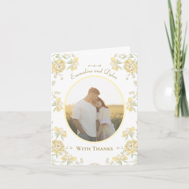 Invitation Yellow Rose Wedding Thank You Cards Photo (Devant)