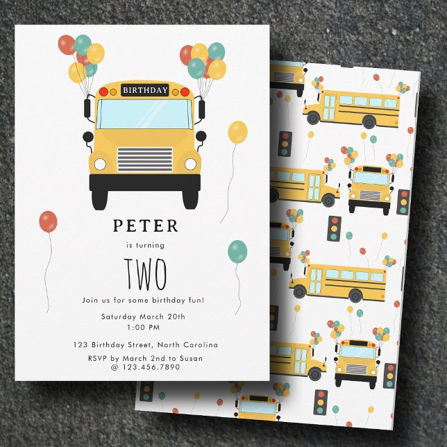 Invitation Yellow School Bus Kids Birthday Party (Yellow School Bus Kids Birthday Party Invitation)