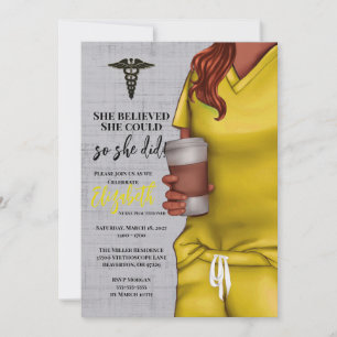 Invitation Yellow Scrubs Médicale School Graduation Invitatio