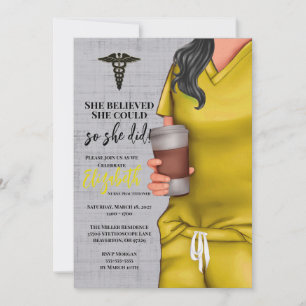 Invitation Yellow Scrubs Médicale School Graduation Invitatio
