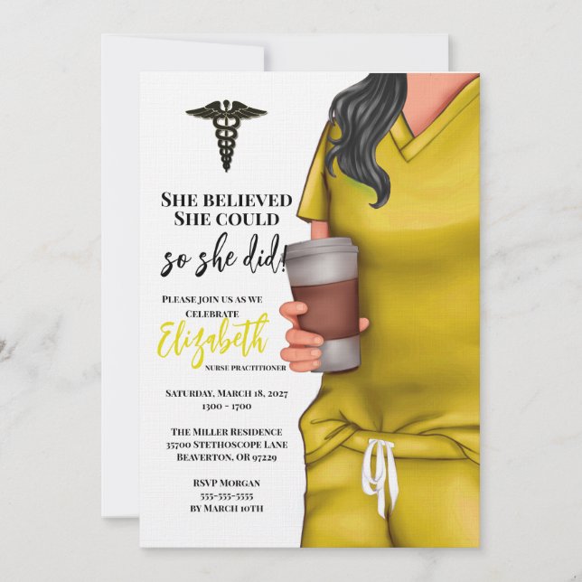 Invitation Yellow Scrubs Médicale School Graduation Invitatio (Devant)