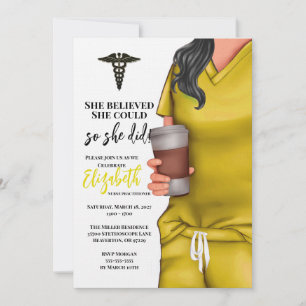 Invitation Yellow Scrubs Médicale School Graduation Invitatio