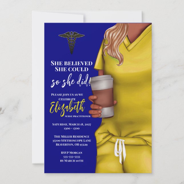 Invitation Yellow Scrubs Médicale School Graduation Invitatio (Devant)