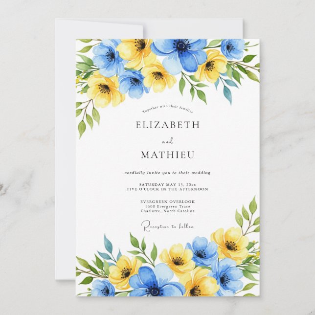 Invitation Yellow Sky Blue Gleaming Spring Wedding (Devant)