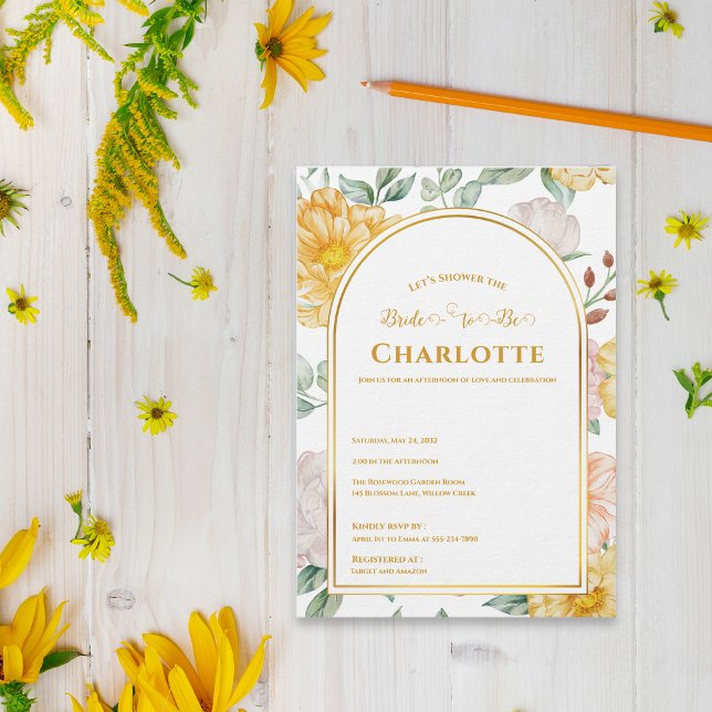 Invitation Yellow Spring Garden Floral Arch Bridal Shower (Yellow Spring Garden Floral Arch Bridal Shower Invitation)
