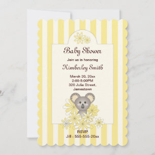 Invitation Yellow Stripe Koala Baby shower neutre pour les fe