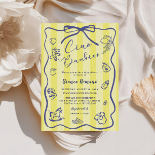 Invitation Yellow Stripes Italien Thème Ciao Bambino
