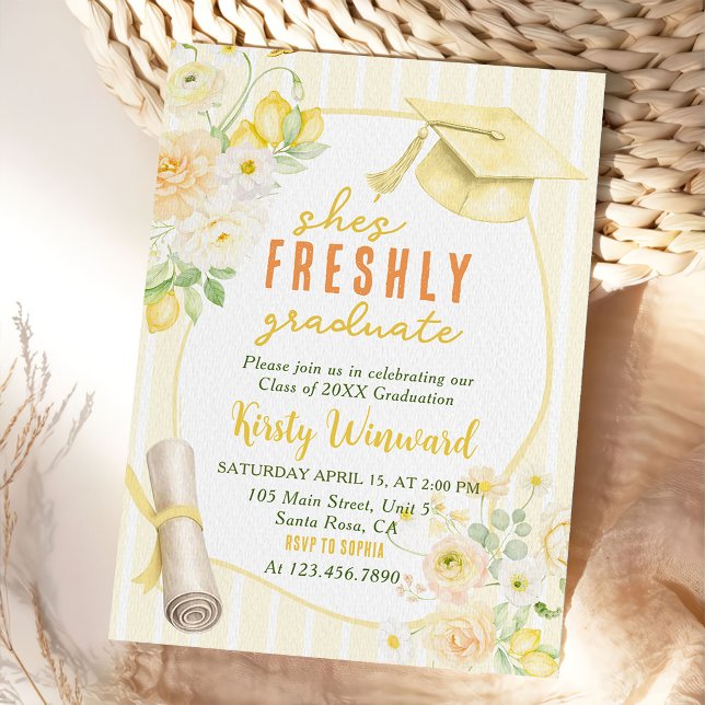 Invitation Yellow Stripes Lemons and Flowers Graduation (Créateur téléchargé)