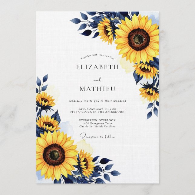 Invitation Yellow Sunflower Rustic Bloom Wedding (Devant)