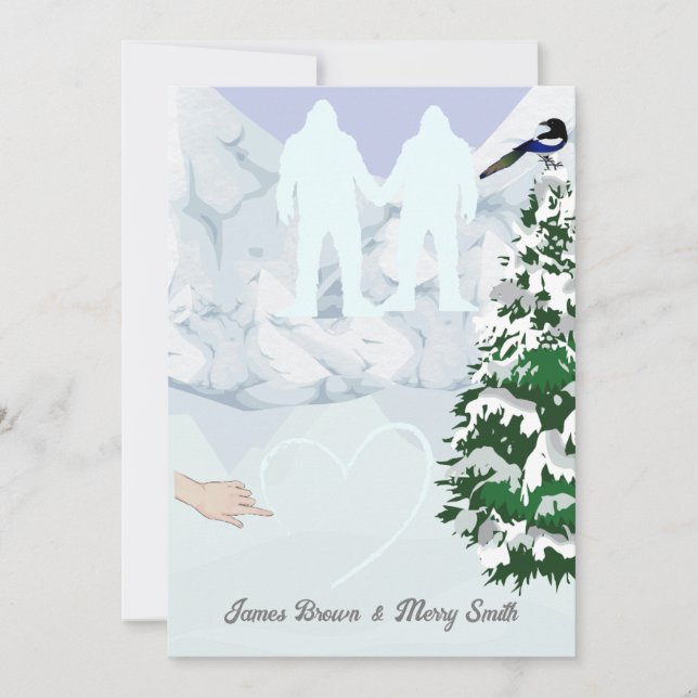 Invitation Yeti en amour Montagnes des neiges Mariage de coeu (Devant)