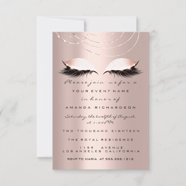 Invitation Yeux Pailletés Rose Gold Mariage Douce 16e (Devant)