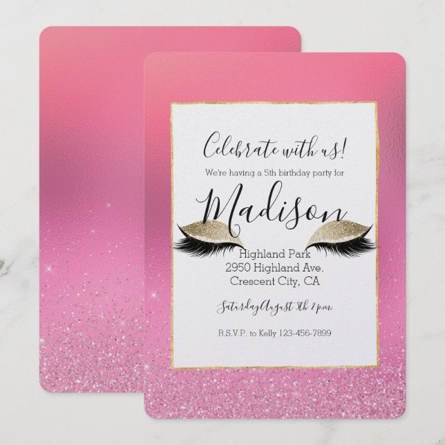 Invitation Yeux rose or (Devant / Derrière)