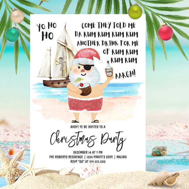 Invitation Yo Ho Ho Pirate Santa Rum Fête de Noël (Créateur téléchargé)