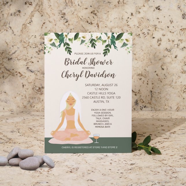 Invitation Yoga Bride Fête des mariées Mimosa Brunch (Yoga Bride Blonde Hair Bridal Shower Invitation)