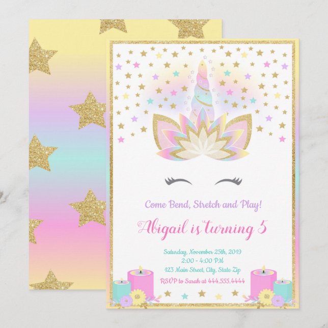 Invitation Yoga Licorne, Licorne (Devant / Derrière)