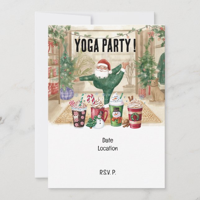 Invitation Yoga Noël Père Noël instructeur (Devant)