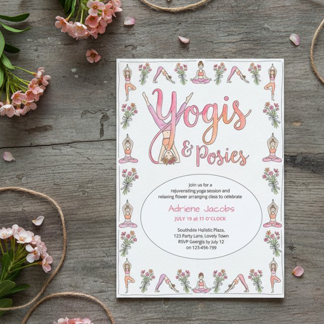 Invitation Yogis & Posies Fête de yoga et de composition flor (Yogis & Posies invite - perfect for garden yoga, sip and stretch, flower arranging class ..)
