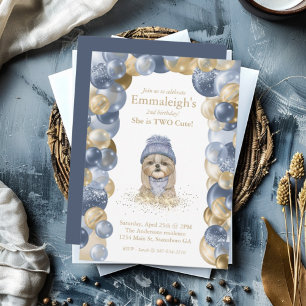 Invitation Yorkie Deux mignonette Marine Bleu Bleu Bleu Bleu