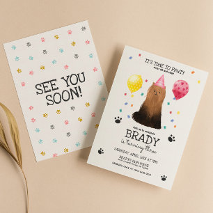 Invitation Yorkie Lets Chien Pawty Chien Chiot Puppy Annivers