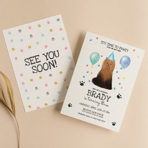 Invitation Yorkie Lets Pawty Chien Chien Chiot Chiot Annivers