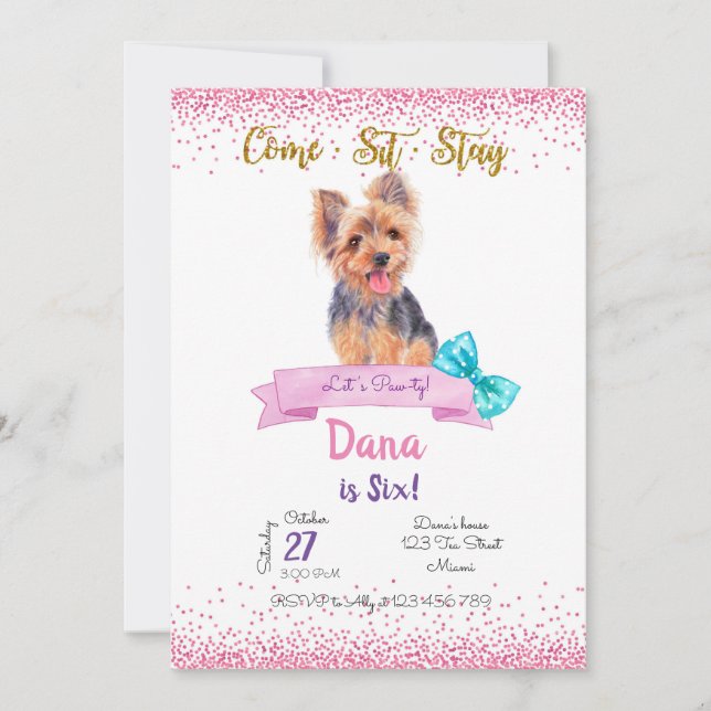 Invitation Yorkshire Birthday Invitation, Yorkshire Terrier (Devant)