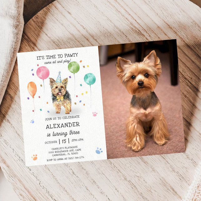 Invitation Yorkshire laisse Chien Pawty Chiot Anniversaire ro (Créateur téléchargé)