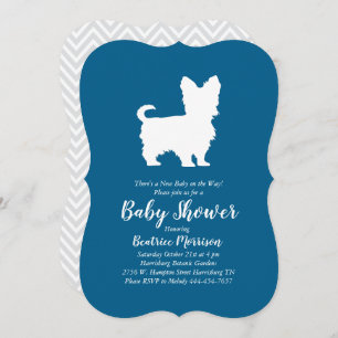 Invitation Yorkshire Terrier Chien Baby Douche Bleu Garçon
