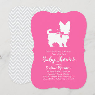 Invitation Yorkshire Terrier Chien Baby shower fille rose