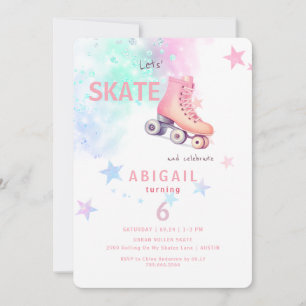 Invitation Young Girl Roller Sking Rond Anniversaire Fête