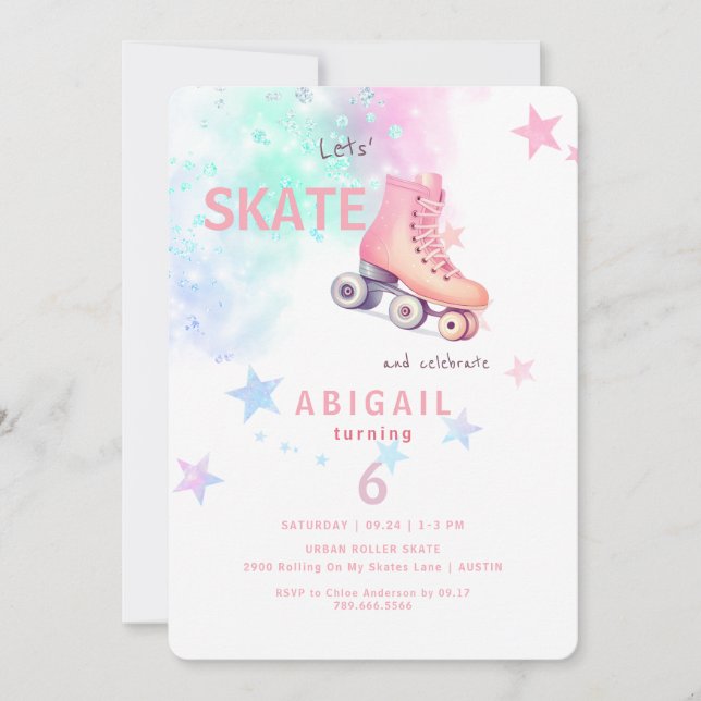 Invitation Young Girl Roller Sking Rond Anniversaire Fête (Devant)