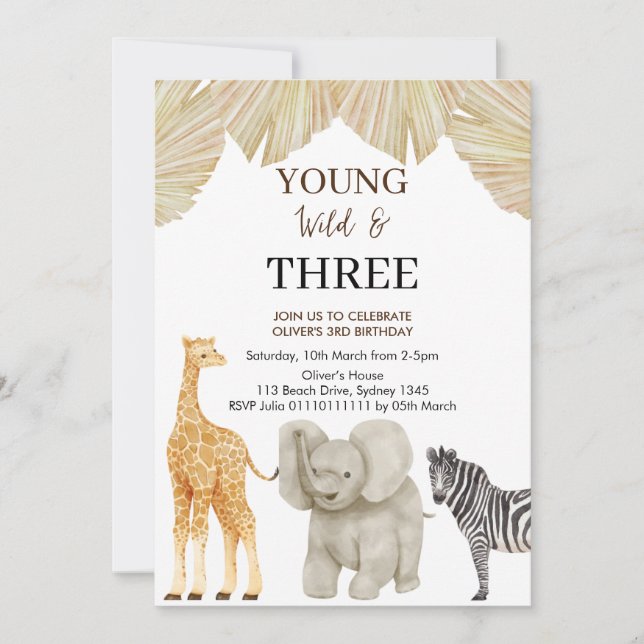 Invitation Young WILD & 3 Safari Thème 3ème anniversaire (Devant)