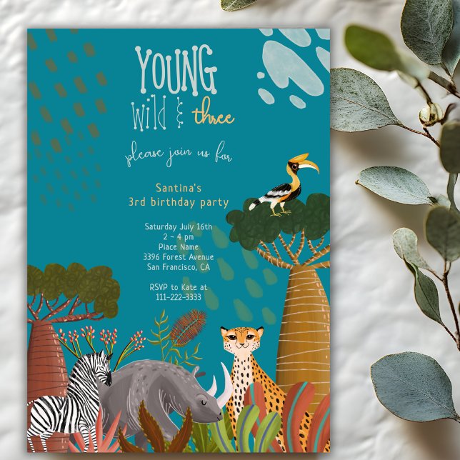 Invitation Young Wild And Three Animals Safari 3rd Birthday (Créateur téléchargé)