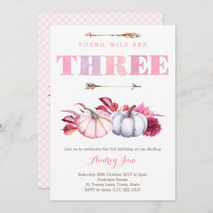Invitation Young Wild and Three, boho 3e fête d'anniversaire