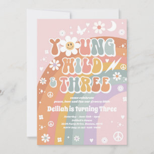 Invitation Young Wild And Three Hippie 3e fête d'anniversaire