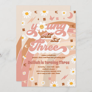 Invitation Young Wild And Three Hippie 3e fête d'anniversaire