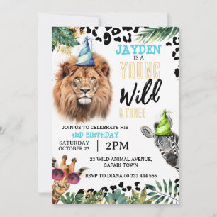 Invitation Young Wild and Three Safari Animaux 3e anniversair