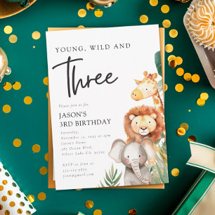 Invitation Young Wild and Three Safari Animaux 3e anniversair