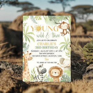 Invitation Young Wild and Three Safari Animaux Anniversaire