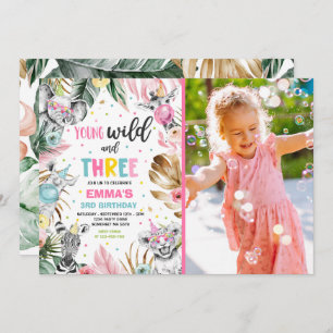 Invitation Young Wild And Three Safari Jungle Animals Party