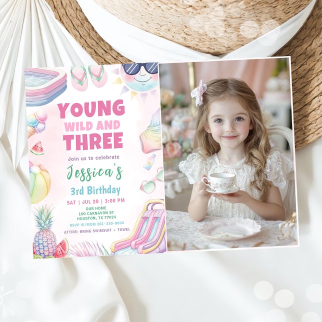 Invitation Young Wild And Three - Summer Girl Birthday Photo (Créateur téléchargé)