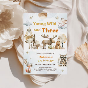 Invitation Young Wild and Three Woodland Animaux 3e anniversa