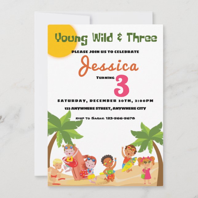 Invitation Young Wild Et Three Beach Anniversaire Party Invit (Devant)