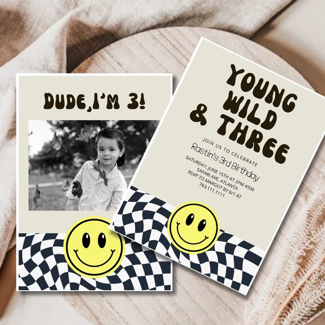 Invitation Young Wild et Three Retro Boys 3e anniversaire (Créateur téléchargé)