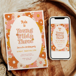 Invitation Young Wild et Three Retro Daisy 3e anniversaire