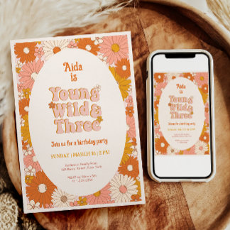 Invitation Young Wild et Three Retro Daisy 3e anniversaire