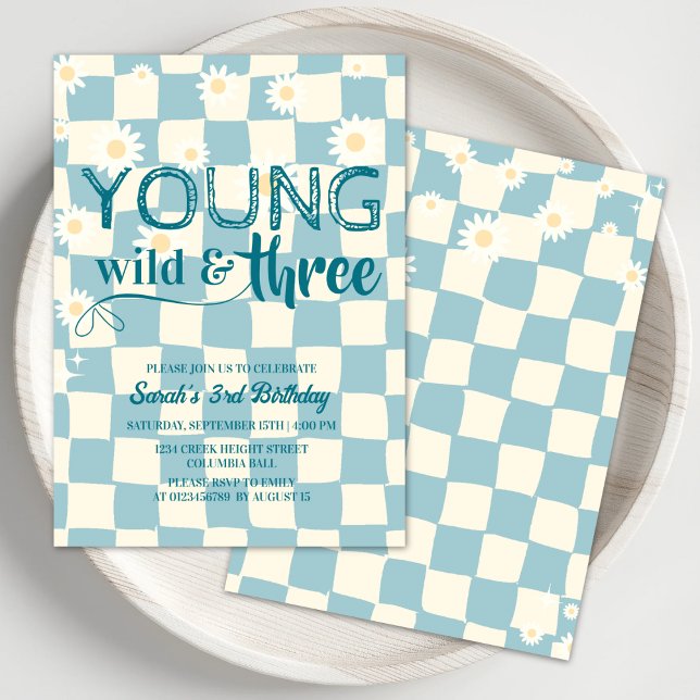 Invitation Young Wild et Three Retro Daisy 3e anniversaire (Créateur téléchargé)
