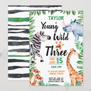 Invitation Young Wild et Three Safari Animal 3ème anniversair